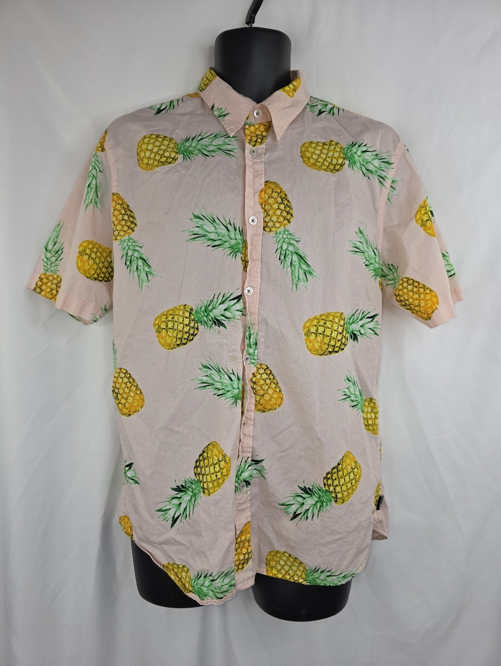 Ocean Current Men's Pineapple Print Button Down Shirt Size Large Pink AJ-3513